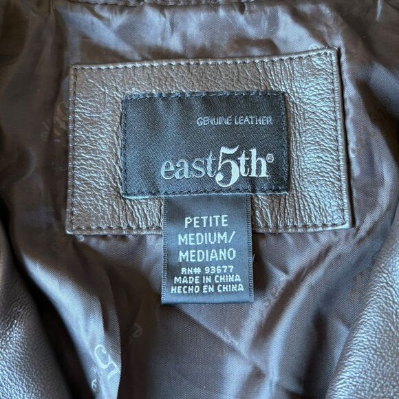 East 5th Leather Jacket Full Zip Womens Medium Petite Chocolate Brown - Picture 7 of 10